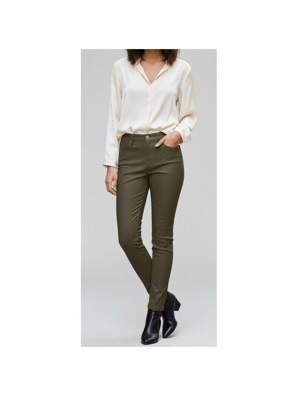 7 For All Mankind Coated Green Ankle Skinny Jeans Women's Size 24